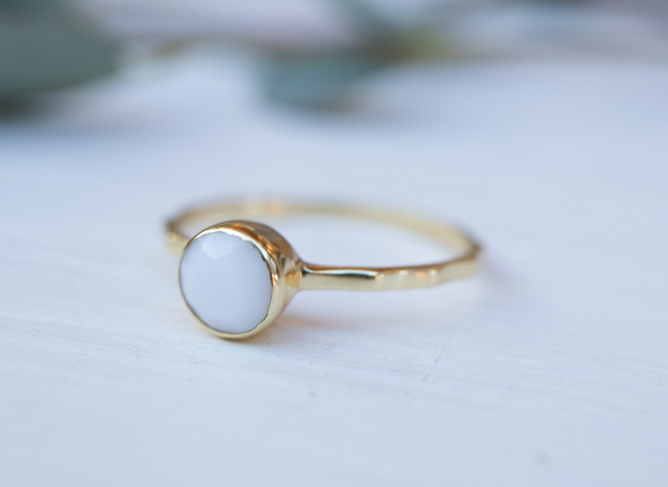 White Agate Ring  ~ Gold Plated ~  MR068 - Maresia Jewelry