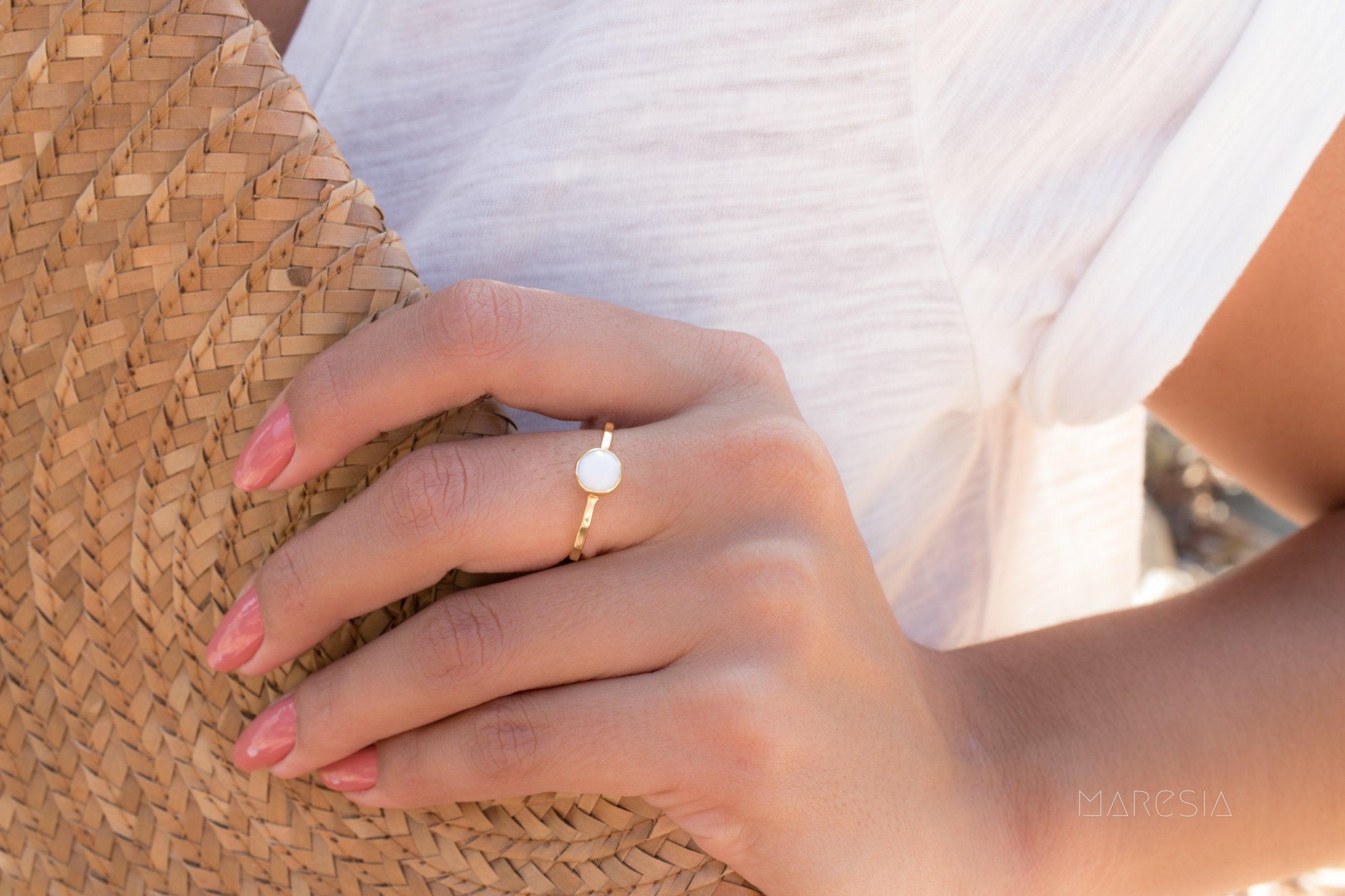 White Agate Ring  ~ Gold Plated ~  MR068 - Maresia Jewelry