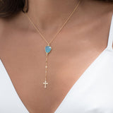 Y necklace Blue Chalcedony Cross ~ Gold Filled ~MN019 - Maresia Jewelry
