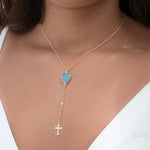 Y necklace Blue Chalcedony Cross ~ Gold Filled ~MN019 - Maresia Jewelry