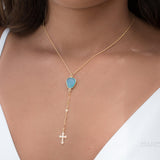 Y necklace Blue Chalcedony Cross ~ Gold Filled ~MN019 - Maresia Jewelry