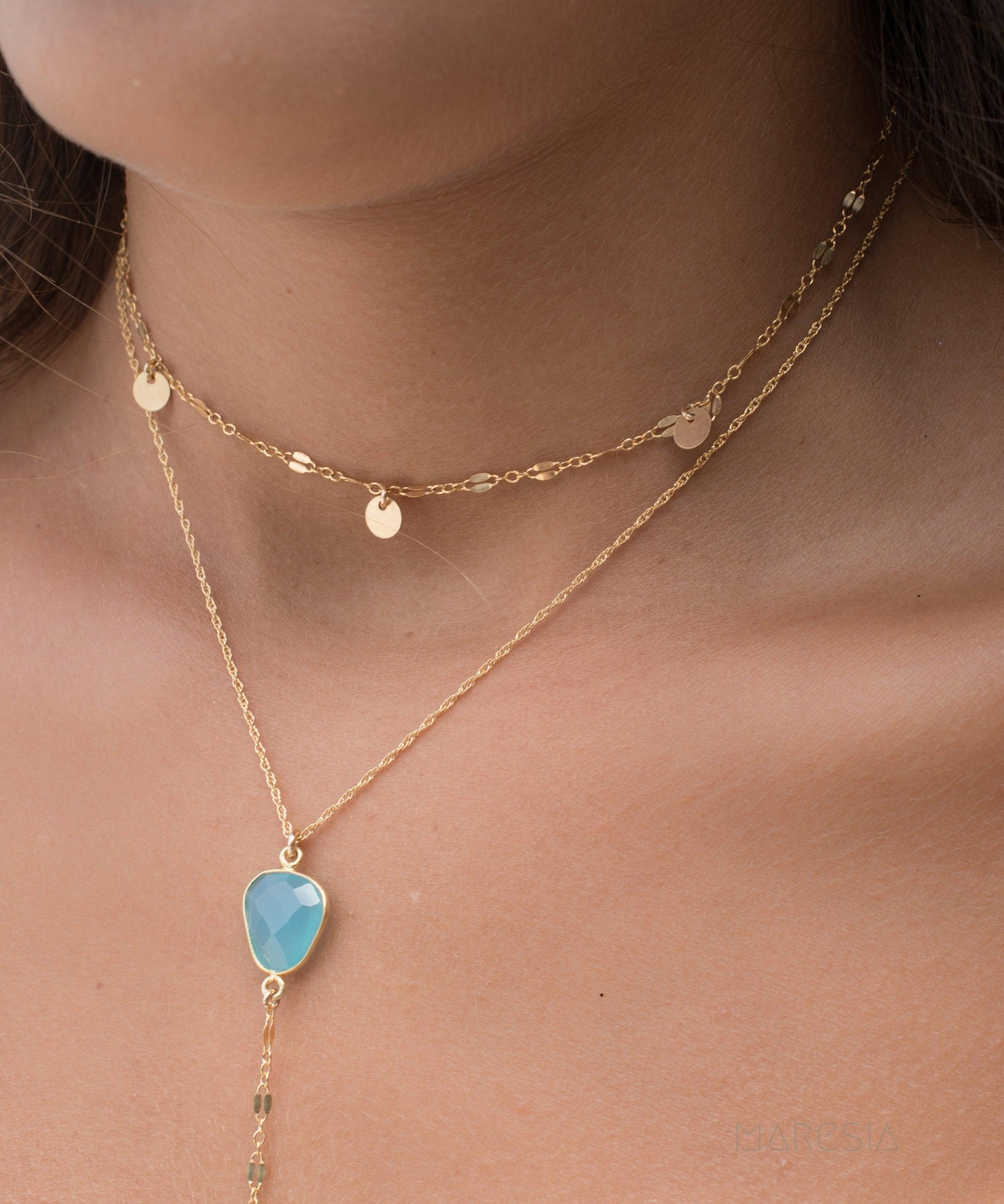 Y necklace Blue Chalcedony Cross ~ Gold Filled ~MN019 - Maresia Jewelry