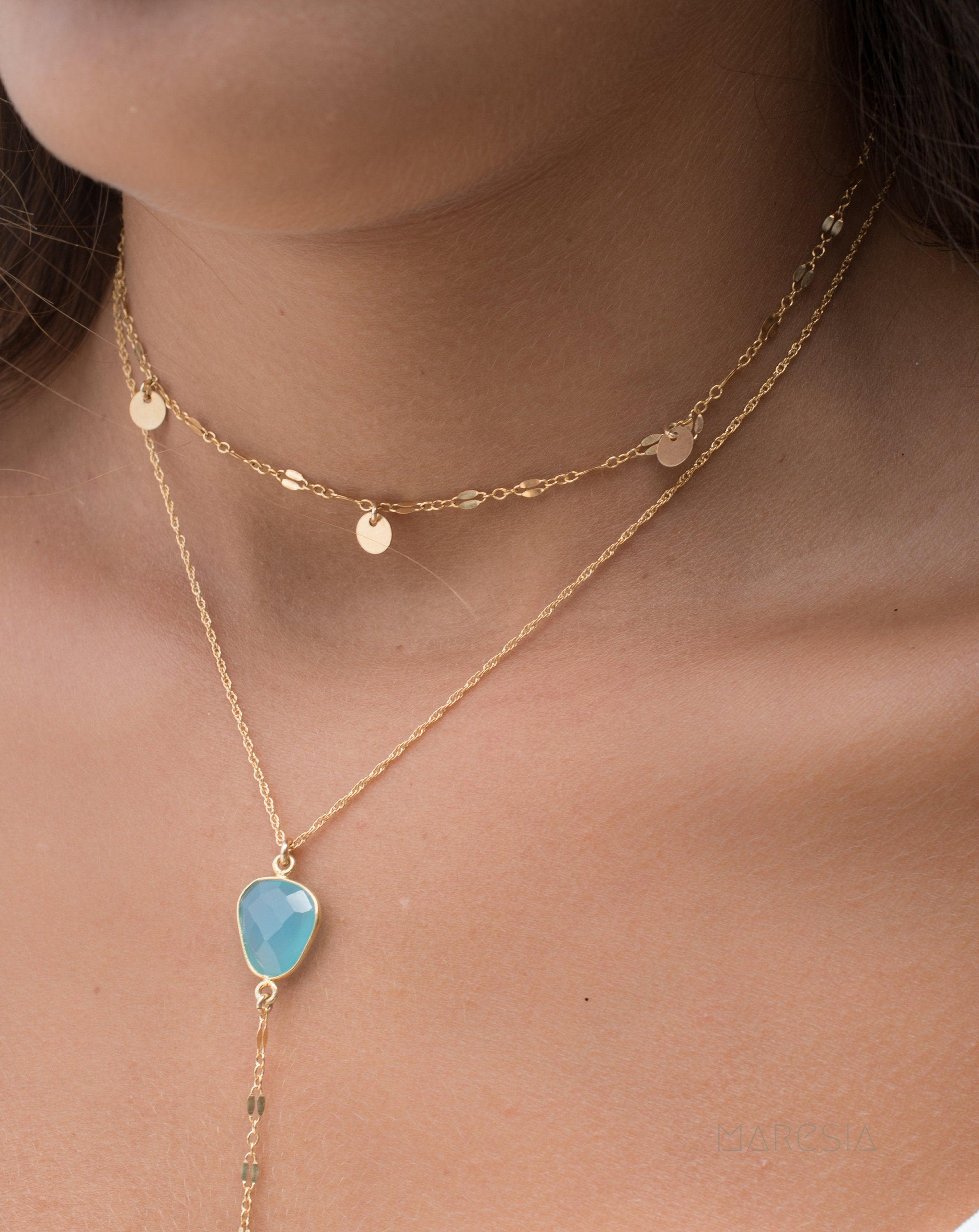 Y necklace Blue Chalcedony Cross ~ Gold Filled ~MN019 - Maresia Jewelry